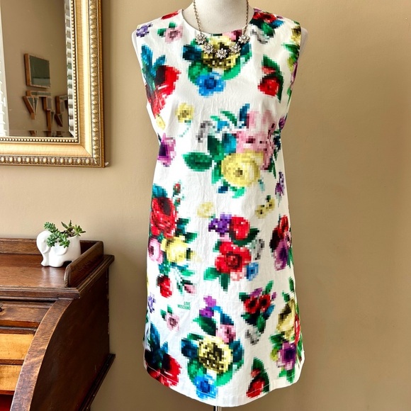 Love Moschino Floral Pixel Dress White Sleeveless Mini Stretch Cotton Size 8 - Picture 4 of 16